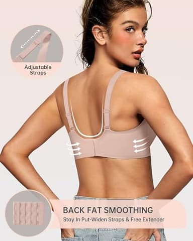 OEAK Womens Deep V Bras Wireless Comfortable Bra Supportive No Underwire Bras Tshirt Push Up Bralettes Plunge Seamless Bra Nude L - Image 3