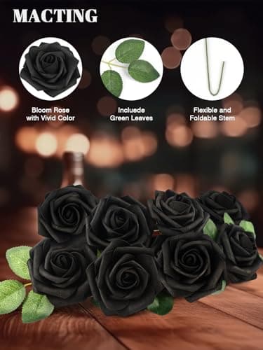 MACTING Artificial Black Rose Flowers 30PCS Real Touch Fake Flowers with Stem Foam Roses for DIY Wedding Bouquet Gifts Table Centerpieces Party Bridal Shower Home Gothic Halloween Decor - Image 5
