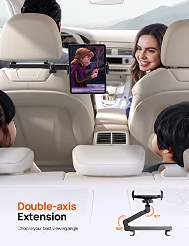 Aomiker iPad Holder Car Headrest - [Stretchable Arm] 2025 Adjustable Tablet Mount for Car Backseat, Travel Road Trip Essentials for Kids, for iPad Pro, Air, Mini, Samsung Tab, 4.7-11” Device - Black - Image 2