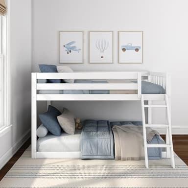 Max & Lily Fundamental Twin Low Bunk Bed, Kids Solid Wood Modern Bed Frame with Strong Wooden Slats, Non-Toxic Finishes, High Weight Capacity, White - Image 8