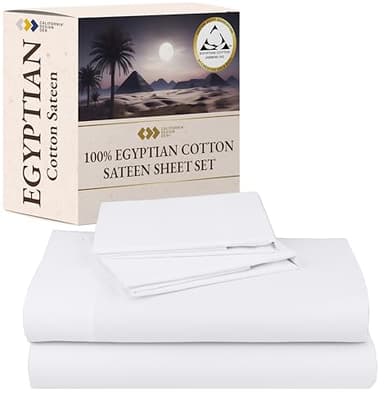 California Design Den Certified 100% Egyptian Cotton Sheets King Size Set with Deep Pockets, Soft Sateen Weave, Luxury King Size Sheets Set, Wrinkle-Resistant, Cool & Durable Bedding - White - Image 1