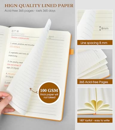 PERCUN A4 Lined Journal Notebook，365 Page Large Leather Journals for Writing Women Men，Hardcover Notebook with 100Gsm Thick Pages for Travel，Work，School，College Ruled, Daily Diary (8.5" x 11.4") - Image 6