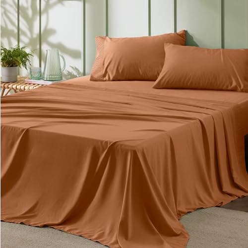Bedsure Queen Sheet Set - 4 Pieces Soft Queen Size Sheets - Breathable & Cooling - Hotel Luxury - Easy Care Polyester Microfiber Bedding for Women, Men, Terracotta - Image 1