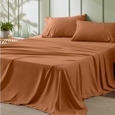 Bedsure Queen Sheet Set - 4 Pieces Soft Queen Size Sheets - Breathable & Cooling - Hotel Luxury - Easy Care Polyester Microfiber Bedding for Women, Men, Terracotta - Image 1
