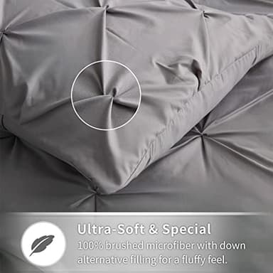 Maple&Stone Queen Comforter Set - 7 Pieces Pintuck Bed in A Bag Queen Pleat Pinch - Comforters Queen Size - Comforter Set with Flat Sheet, Fitted Sheet and Pillowcases & Shams, Grey - Image 4