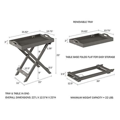 Folding TV Tray Table - Contemporary Side Table with Removable Tray Top for Food Serving, Decor, or Meals - Portable End Furniture for Living Room, Bedroom, or Home Office by Lavish Home (Gray) - Image 2