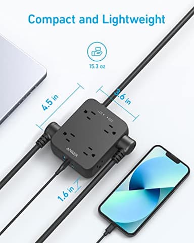 Anker Power Strip with USB Ports,5Ft,Surge Protector(2000J),8 Widely Outlet Extender, 2 USB-A Ports and 1 USB-C Port, Works with iPhone 16/16 Plus/16 Pro/16 Pro Max,for Home, Office, TUV Listed - Image 5