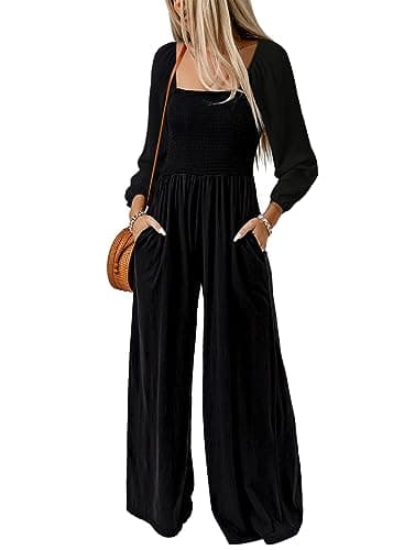 Dokotoo Womens Plus Size Black Jumpsuits for Women Overalls Loose Casual Wide Leg One Piece Long Sleeve Solid Jumpsuit Long Pant Rompers with Pockets XX-Large - Image 1