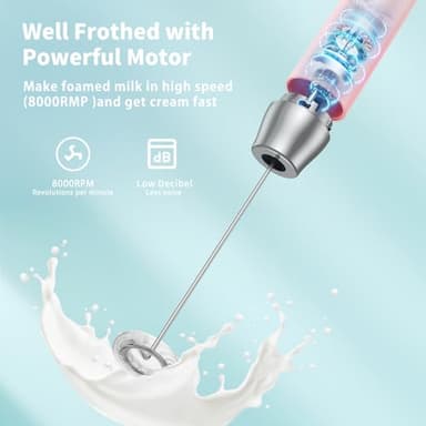 Maestri House Rechargeable Milk Frother with Stand, LunaFro Handheld Electric Foam Maker Waterproof Detachable Stainless Steel Whisk Drink Mixer Foamer for Lattes, Cappuccino - Image 4