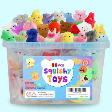 80Pcs Party Favors for Kids 4-8, Kawaii Squishies Mochi Squishy Toy Bulk Fidget Sensory Toys Birthday Gifts for Boys Girls Goodie Bag Christmas Stocking Stuffers Treasure Box Classroom Prizes - Image 1