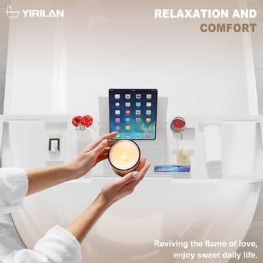Yirilan Foldable Bamboo Bathtub Tray, Modern Rectangular Bathroom Tray, White, Suitable for Toiletries, Drinks - Image 5