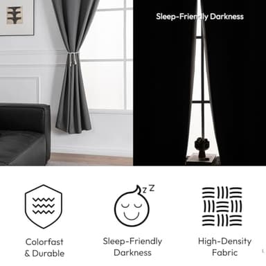 NANPIPER 100% Blackout Curtains for Bedroom 84 Inch Length 2 Panels Set, Solid Thermal Insulated Energy Saving Window Treatment Curtains Grommet Top Drapes, W42 x L84 Inches, Charcoal Gray - Image 6