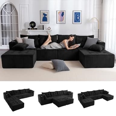 MAXYOYO Modular Sectional Sofa Couch, U Shaped Modern Cloud Couch with 2 Ottomans, Sofa in A Box, Tufted 6-Seat Boneless Sleeper Chair for Living Room, No Assembly Required, Black - Image 1