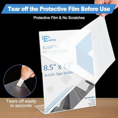 EHWINE 12 Pack Acrylic Sign Holder 8.5 x 11, L Shape Clear Plastic Display Stand, Slanted Back Picture Frame Menu Flyer Paper Display Stand up Table Top Sign Holders for Restaurant, Office and School - Image 2