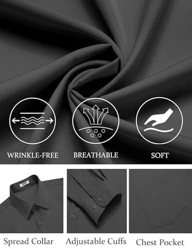 COOFANDY Long Sleeve Button Shirts for Men Wrinkle Free Oxford Shirt Business Casual Shirt Dark Grey - Image 5