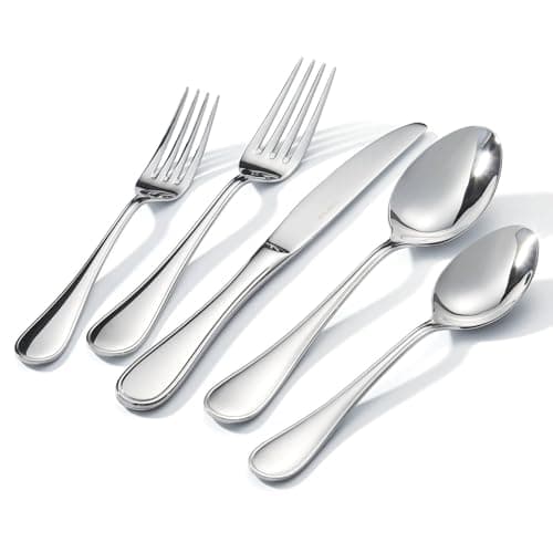 KINGSTONE 40 Piece Teardrop Silverware Set for 8, 18/10 Stainless Steel Flatware Set, Modern Design Cutlery Set for Home/Hotel/Wedding,Mirror Polished and Dishwasher Safe - Image 1