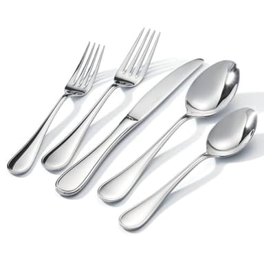 KINGSTONE 40 Piece Teardrop Silverware Set for 8, 18/10 Stainless Steel Flatware Set, Modern Design Cutlery Set for Home/Hotel/Wedding,Mirror Polished and Dishwasher Safe - Image 1