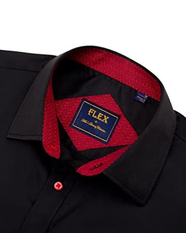 Alimens & Gentle Mens Short Sleeve Dress Shirts Wrinkle Free Solid Casual Button Down Shirts with Pocket, Black Red, XX-Large - Image 3