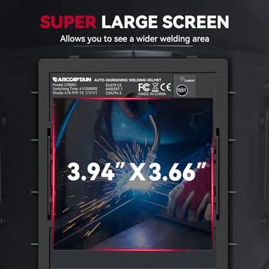 ARCCAPTAIN Welding Helmet Auto Darkening, 3.94"X3.66" Large Viewing Screen True Color Welding Hood with 4 Arc Sensor Solar Powered, Wide Shade 4-5/5-9/9-13 for ARC TIG MIG Welding Helmets for Men - Image 5