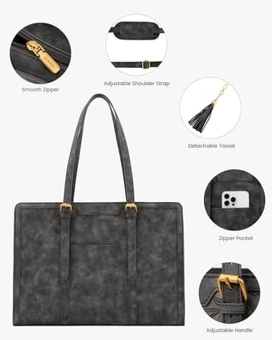 LOVEVOOK Laptop Bag for Women Vintage Leather Work Tote 15.6 inch Large Capacity Computer bag with Clutch Purse for Office, Travel, School, Casual - Image 4