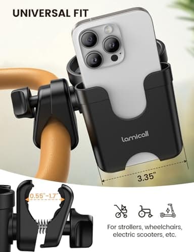 Stroller Cup Holder with Phone Holder - [2025 Upgrade] [ 2-in-1] Walker Cup Holder, Wheelchair, Stroller Accessories, Phone Holder for Uppababy, Doona, Nuna, Jogger, Britax, Bugaboo, Bike, Scooter - Image 5