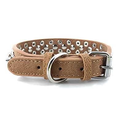 Spiked Studded Dog Collar-Chrome Round Stud Anti-Bite Collar (Brown,M) - Image 2