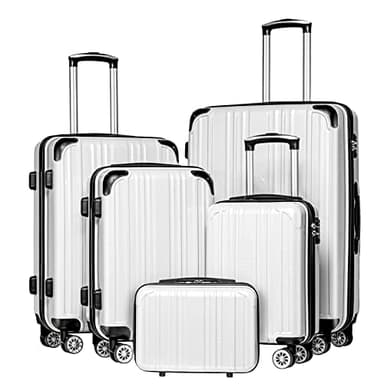 Coolife Luggage Expandable 5 Piece Sets PC+ABS Spinner Suitcase 20 inch 24 inch 28 inch (white grid new) - Image 1