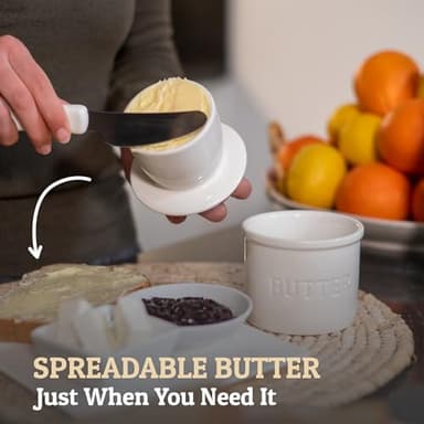 PriorityChef Butter Crock with Lid with Water Line,Ceramic French Butter Dish to Leave On Counter, White - Image 2