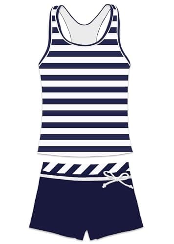 PROALLO Girls Bathing Suits Two Piece Vest Style Swimsuit with Boyshort Tankini Swimwear - Image 1