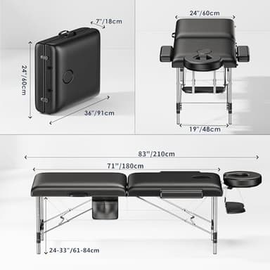 Brelley Massage Table Portable, 2-Fold Lash Bed with Side Pocket, Adjustable Height, Sturdy Aluminum Frame, Esthetician Spa Facial Bed, Tattoo Bed with Face Cradle & Carrying Bag, Black - Image 5