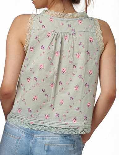 Womens Summer Boho Lace People Free Inspired Clothes Tie Front Dupes Tank Beach Vacation Green Tops Tops Button Down Sleeveless Blouses Ruffled Chiffon Mesh Crop Fashion Cute 2025 Y2K Top Clothes - Image 5