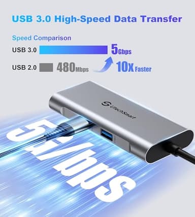 UtechSmart USB C Hub, USB C Ethernet Multiport Adapter, 6 In 1 USB C to HDMI Dock Compatible for Macbook Pro/Air, Chromebook, Dell XPS, HP and Type C Devices (Gigabit Ethernet 100W PD 4K HDMI USB 3.0) - Image 7