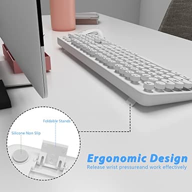 Wireless Keyboard Mouse Combo, 104 Keys Cute White Keyboard with Number Pad & Mouse for Windows, Computer, PC, Notebook, Laptop (White) - Image 6