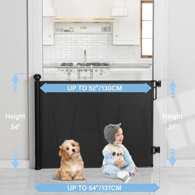 probebi Retractable Baby, Child & Dog Gates for Stairs, Extends to 54" Wide 34" Tall, Use for Outdoor, Indoor, Hallways, Doorways, Deck, Porch, Black - Image 2