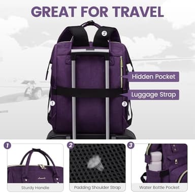 LOVEVOOK Laptop Backpack for Women,17 Inch Professional Womens Travel Backpack Purse Computer Laptop Bag Nurse Teacher Backpack,Waterproof Work Bags Carry on Back Pack with USB Port,Dark Purple - Image 5