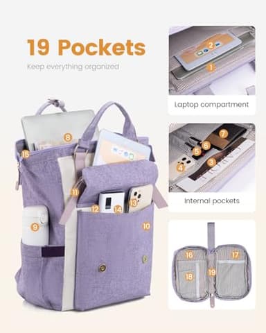 LOVEVOOK Extra Large Backpack for Women, 18 Inch Travel Laptop Backpack with USB Charging Port, Teacher Doctor Nurse Work Bags, College Computer Backpack Purse, Wide Open Carry On Travel Bag, Purple - Image 3