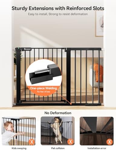 COMOMY 30" Tall Baby Gate for Stairs Doorways, Fits Openings 29.5" to 46" Wide, Auto Close Extra Wide Dog Gate for House, Pressure Mounted Easy Walk Through Pet Gate with Door, Black - Image 2