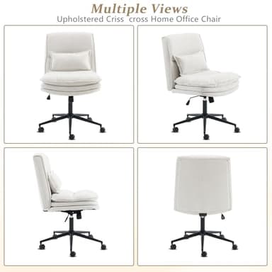 VINGLI Cloud Criss Cross Legged Chair,18" High Back Armless Home Office Desk Chair with Wheels,Wide Adjustable Comfy Padded Seat Task Computer Chair,Modern Swivel Makeup Vanity Chair,Fabric,Beige - Image 8