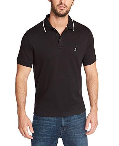 Nautica Men's Classic Fit Short Sleeve Dual Tipped Collar Polo Shirt Shirt, -True black, Medium - Image 1