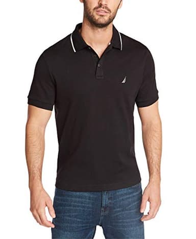 Nautica Men's Classic Fit Short Sleeve Dual Tipped Collar Polo Shirt Shirt, -True black, Medium - Image 1