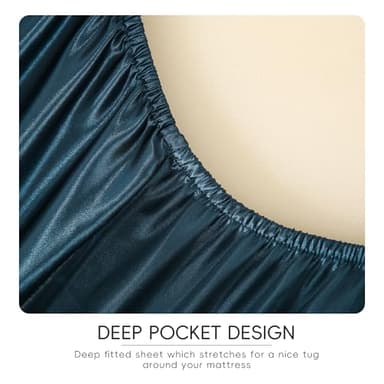 Sleeplite 4 Piece Luxury Satin Bed Sheets Set with Pillowcases - Ultra Soft & Silky, Hypoallergenic & Wrinkle-Free, Hotel Quality Comfort Bedding, Size Full, Navy Blue - Image 7