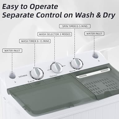 Portable Washing Machine, Twin Tub 9.9 Lbs Capacity, Washer(7.7 Lbs) and Spinner(2.2 Lbs) Combo, Mini Compact Laundry Washer for Home, Apartment, Camping, RVs and Dorms, Black/White - Image 4