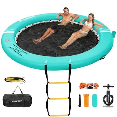 FBSPORT Inflatable Dock Floating Platform, 8ft Inflatable Water Hammock Floating Deck for Lake W/Cupholder, Round Floating Ring Sunchill Float Ring, Pool Float Raft Lounger Island Platform Pad - Image 1