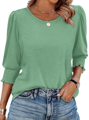 Beach Vacation Clothes for Women 2025 Summer Tops for Women Trendy 3/4 Sleeve Business Casual Outfits Green L - Image 1