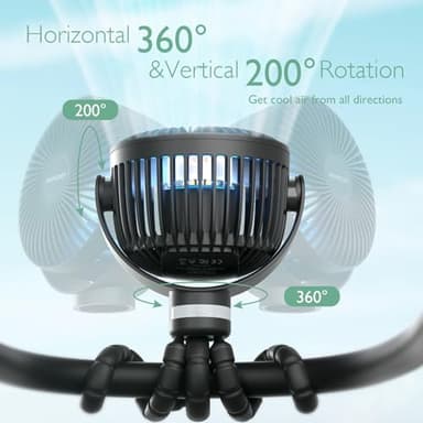 Momcozy Portable Stroller Fan, 8000mAh, 27H Ultra-long Battery Life, Detachable 4 Speed 360°Rotate, LED Night Light with 2 Modes, USB Rechargeable Handheld Cooling Fan for Travel, Car Seat, Bedroom - Image 7