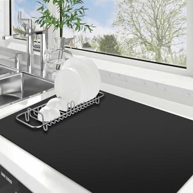 WISELIFE Dish Drying Mat Super Absorbent Drying Mat Large Dish Drying Mats for Kitchen Counter Easy Clean Dish Mat Kitchen Drying Mat18"x 28" Classic Black - Image 1