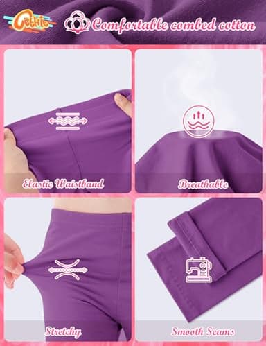 Toddler Cotton Leggings, Soft & Breathable Stretchy Full Length Leggings for Girls, Grape Purple, 3T - Image 4