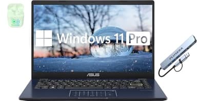 ASUS 14" FHD Laptop Computer, 4-Core Intel Pentium, Windows 11 Pro with Microsoft Office Lifetime Suite, 4GB RAM 576GB Storage (256GB SSD + 256GB Docking Station +64GB eMMC), PLUSERA Earphones, Black - Image 1