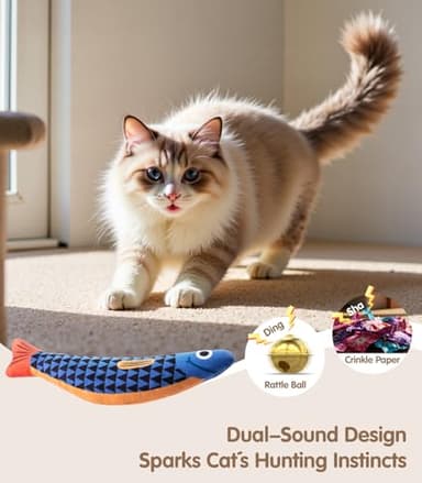 PetBusy Interactive Cat Toys with [5000mg A+ Organic Catnip] [Baby Grade] Soft Chew Kicker Cat Toys for Indoor Cats & Kittens,Crinkle &Rattle Fish Sound Toy,Drives Bored Cats Crazy with Fun,2 Pack - Image 3
