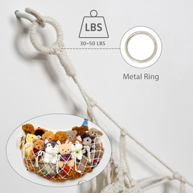 YKBU Stuffy Animal Net for Stuffed Animals Storage Hammock Macrame Stuffed Animal Toy Display Plush Toy Holder Wall Hanging Net for Stuffed Animal Display (Cream,49" W) - Image 6